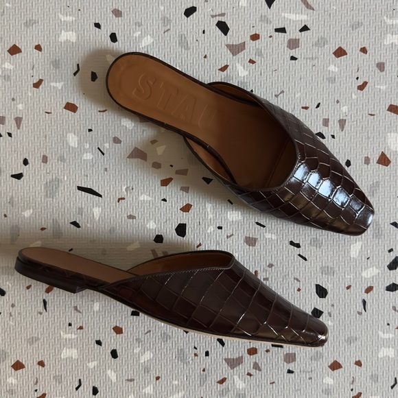STAUD Shoes - Staud Brown Croc Flat Mules Size 38